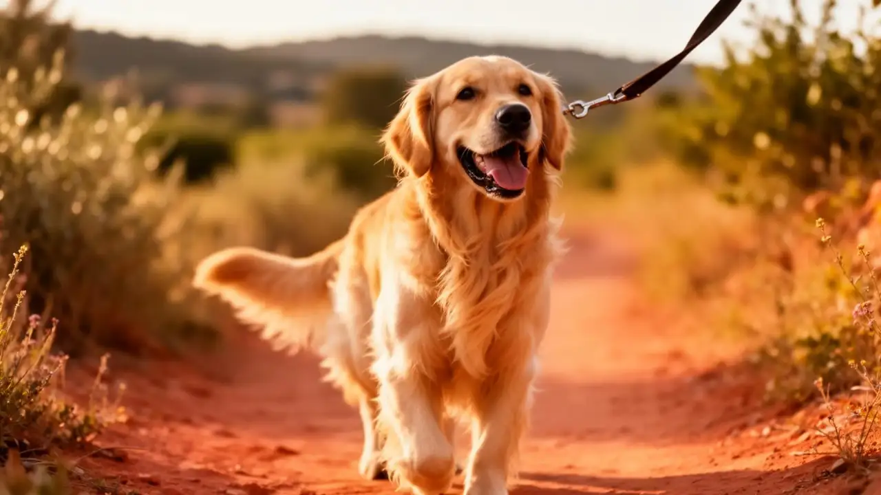 Chien heureux lors d'une promenade à Montpellier avec AMUNI petsitting
